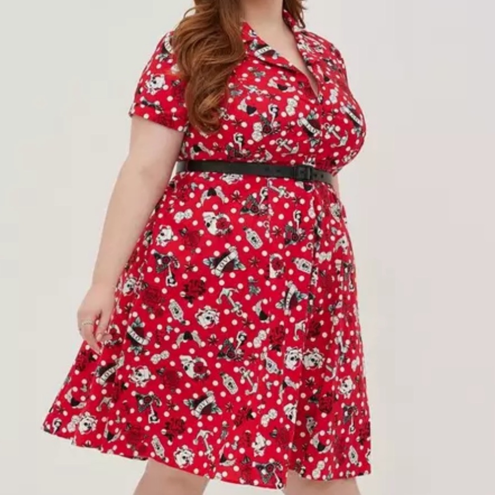 Torrid Red and Black Patterned Midi Dress